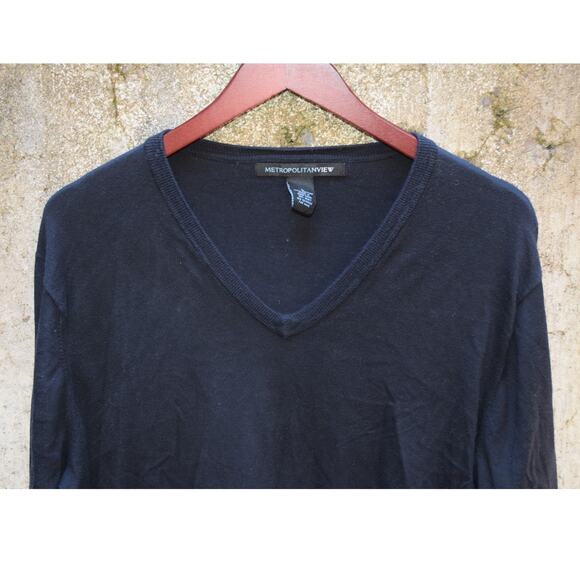 Metropolitan View Black Cotton V-Neck Sweater Men’s L - Picture 2 of 3